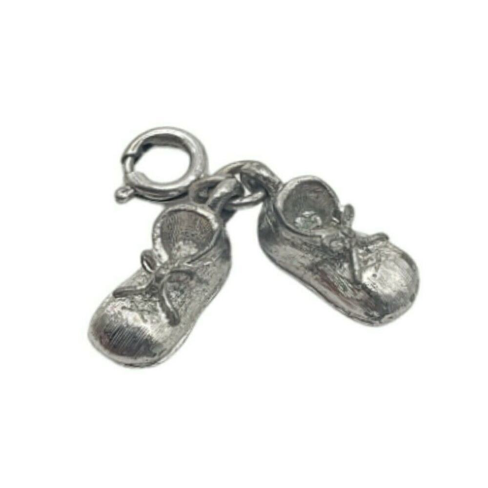 Vintage Pair Baby Shoes Booties Charm Pendant Silverplate Monet Pendant